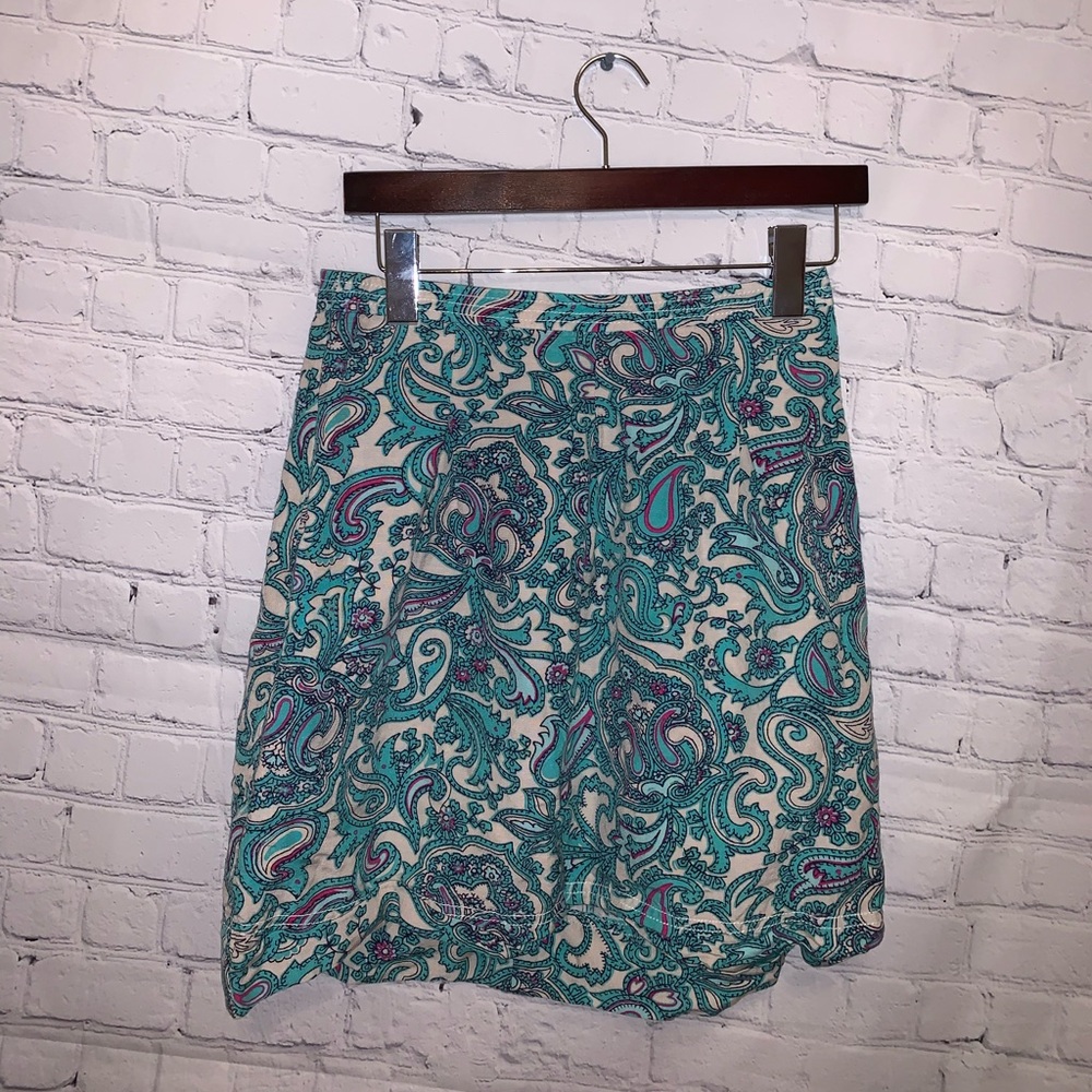LOFT Green & Cream Zip Up Skirt size 0 - Picture 1 of 10
